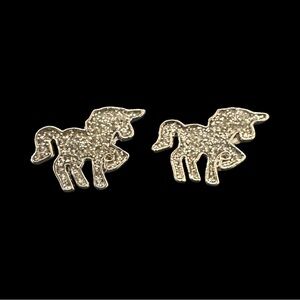 Silver Tone Unicorn Stud Earrings Sparkle Centers
